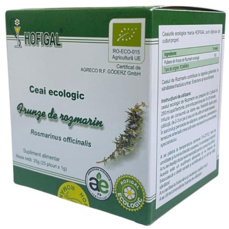 Ceai ecologic de rozmarin - doze x 1 g util regimului igieno-dietetic